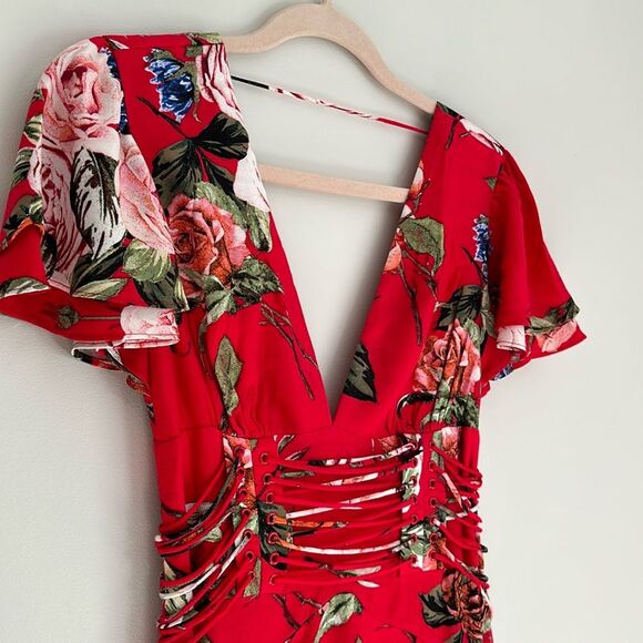 AFRM Micah Corset Tiered Maxi Floral Dress with Slit Flutter Sleeves Size XS - Picture 12 of 14